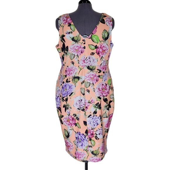 ASOS Midi Dress Size 20 Floral Sleeveless V Neck Back Pullover Lined Kick Pleat - Picture 4 of 12